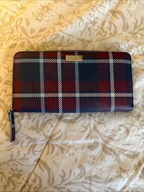 KATE SPADE Laurel Way Travel Plaid Zip Around Wallet